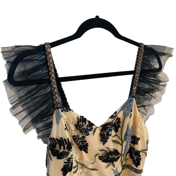 Lulus New Floral Show Stopper Cream blue Embroidered Sequin Bodycon Midi Dress - Picture 8 of 16